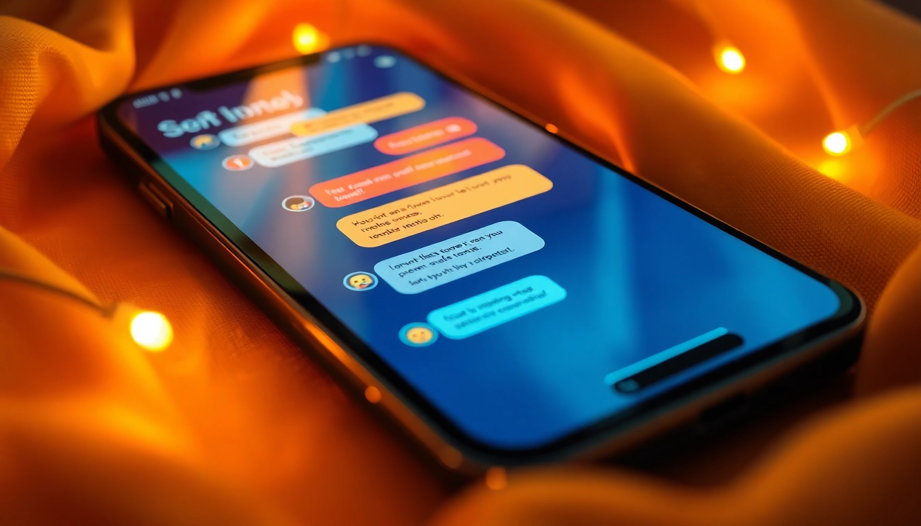Close-up of a smartphone screen showing a suggestive AI chatbot conversation in a warm, inviting setting.