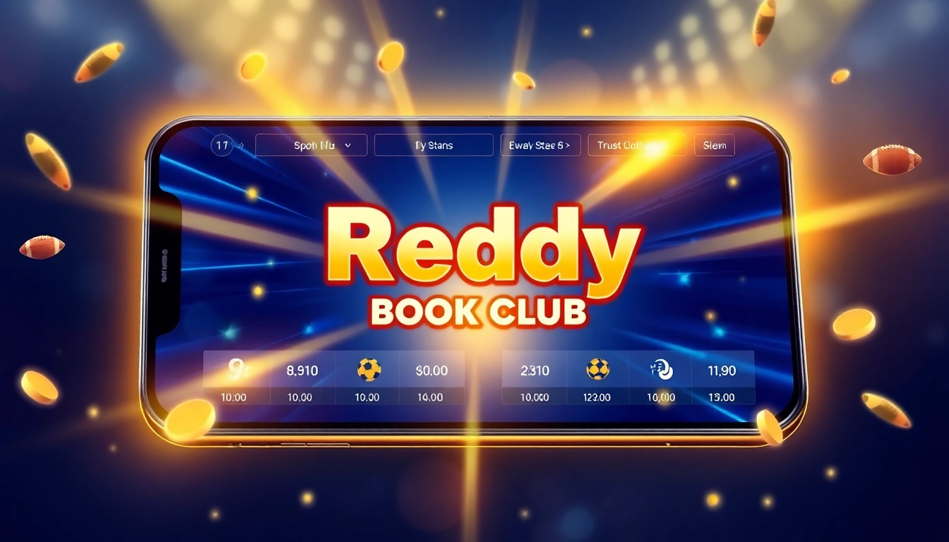 Reddy Book Club logo displayed on a sleek mobile app with sports icons, inviting online betting experience, conveying trust and engagement.