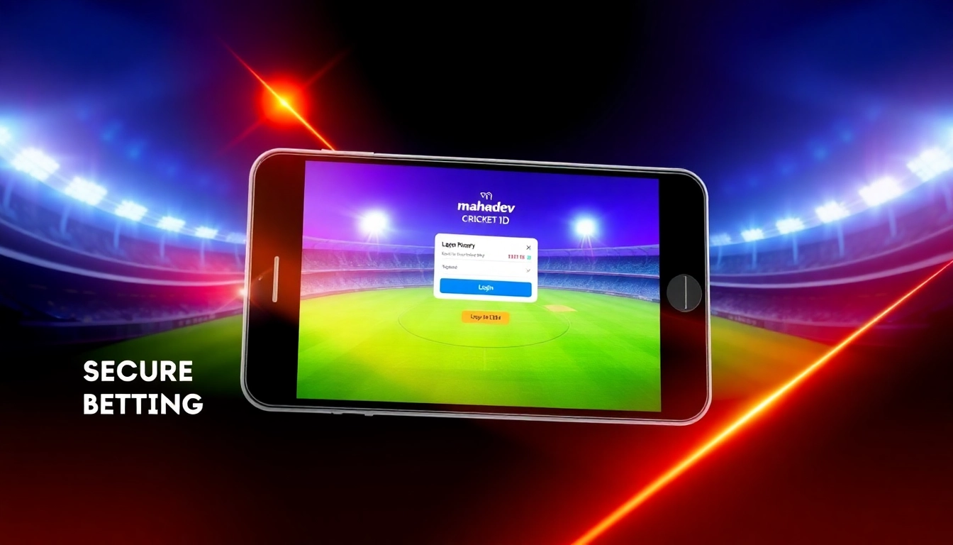 Mahadev Cricket ID login interface on mobile with live cricket match in background for secure betting access