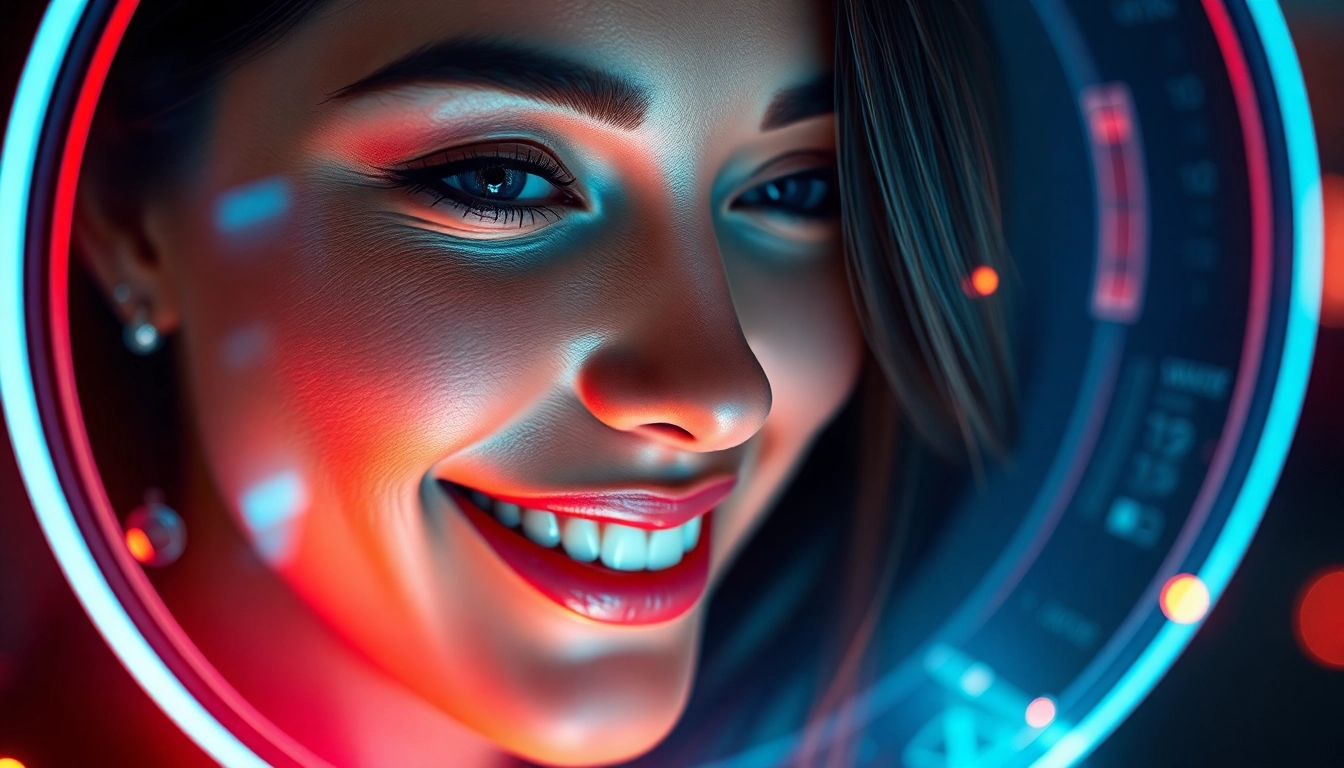 AI girlfriend interacting with user on a glowing holographic screen, showcasing realistic virtual companionship in a modern setting.