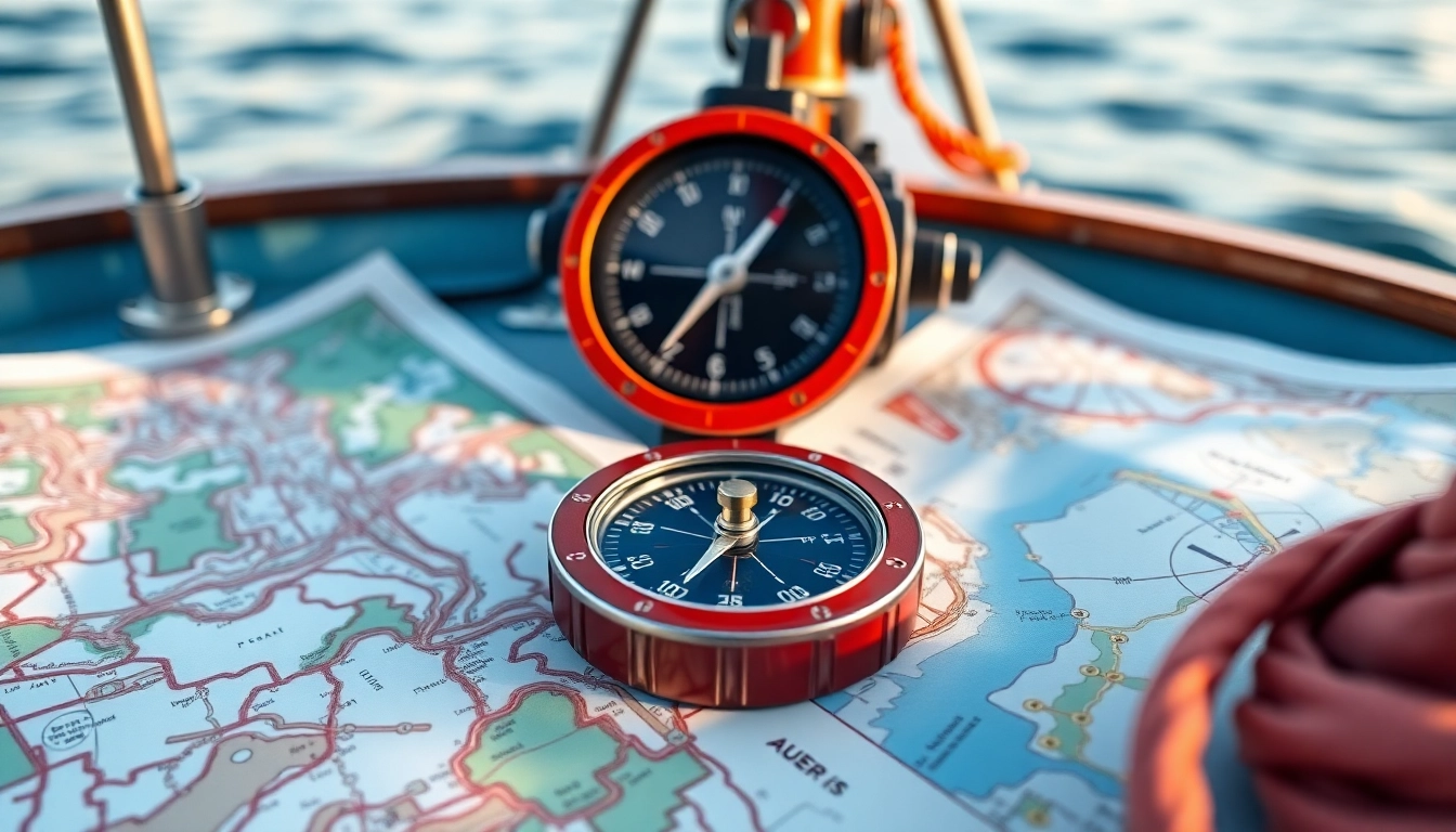 Professional crew performing boots versegelung with navigation tools and nautical charts on a